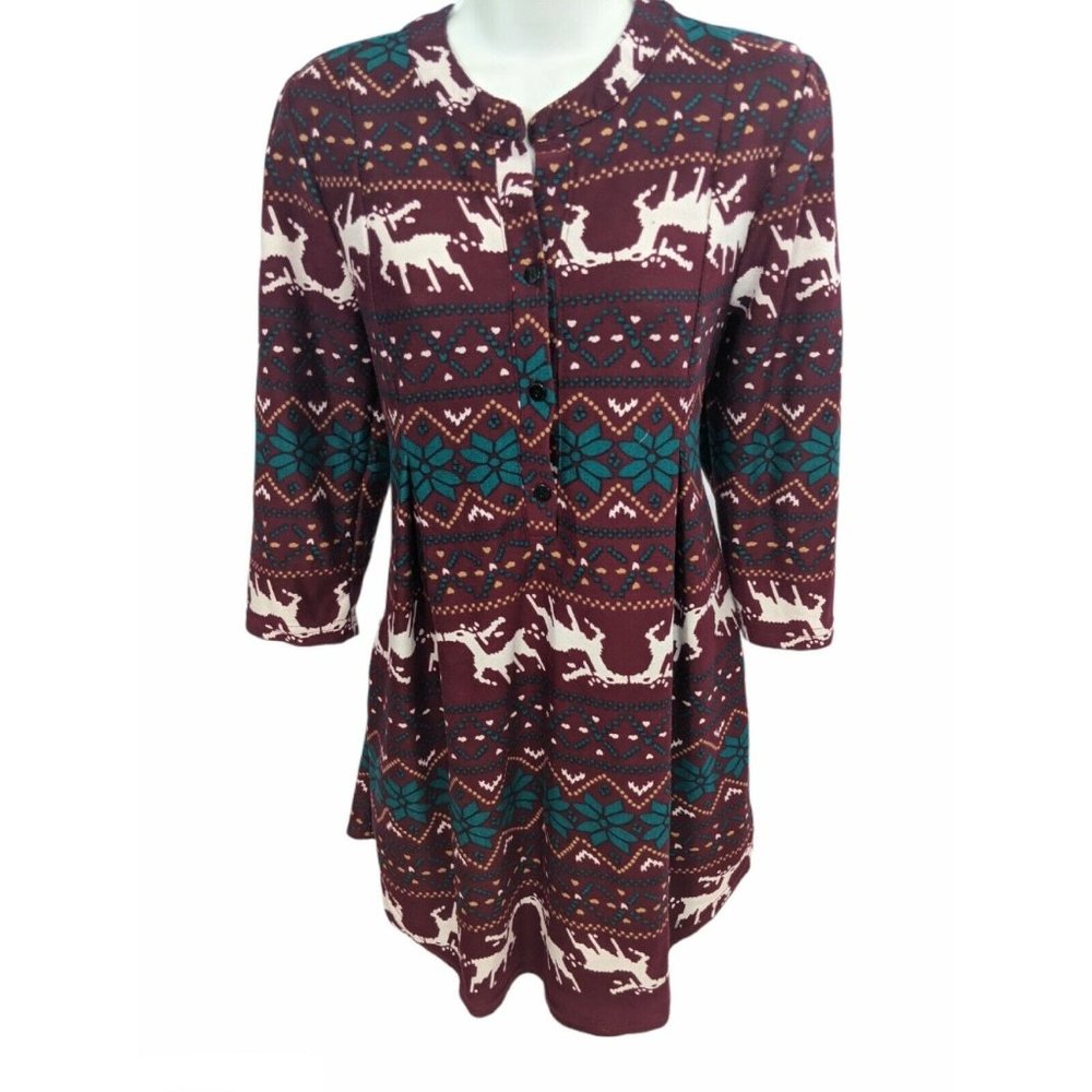 R & B Collection Red and Green Reindeer Sweater Dres Size M